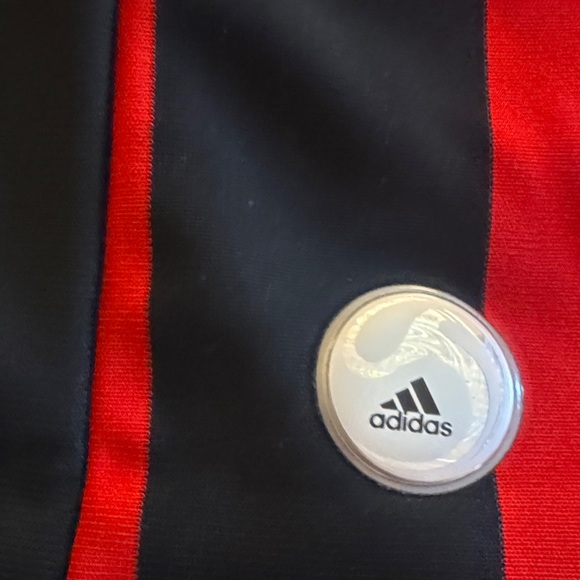 AC Milan Adidas Black and Red Striped Soccer Jersey - 2009 / 2010 - Picture 6 of 10